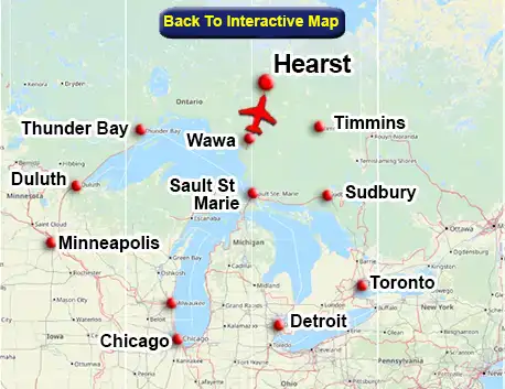 Wawa charter flight route to Hearst Ontario